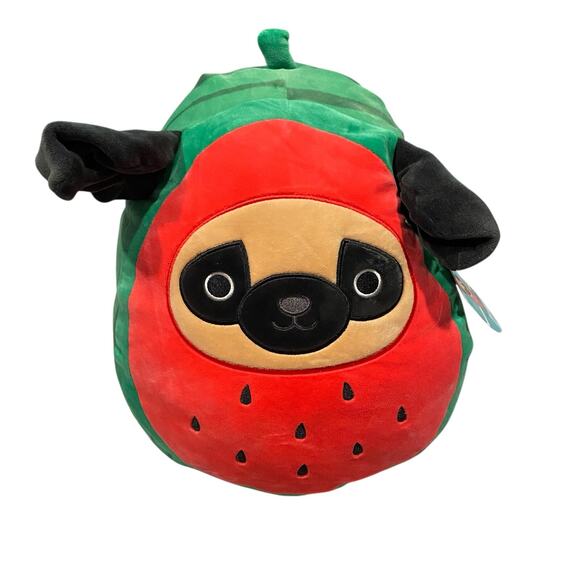 Squishmallow 12" Prince The Pug Dog Plush In Watermelon Costume KellyToy Tag - Picture 1 of 4